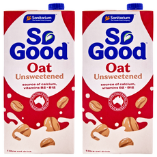 So Good 燕麥奶 無加糖, 富含鈣和維生素B2和B12, 不含乳製品, 素食可用, 1L, 2瓶