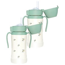 그로미미 원터치 스테인리스 빨대컵, 300ml, 2개, 올리브피스타치오