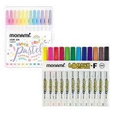 MONAMI 慕那美 粉彩色系馬克筆 12入+油性簽字筆 12入, 1組, 混色