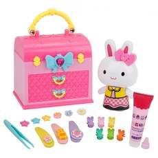粉紅兔夢幻手提梳妝盒家家酒組 附大公仔 + DIY奶油膠 37021, 顏色隨機, 1套