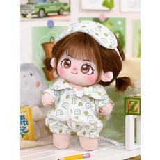 MochaDoll 無屬性 20cm 棉花娃娃 蓬鬆柔軟睡衣 上衣 + 褲子 + 眼罩套組, 綠色, 1套