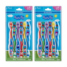 Brush Buddies 孩童佩佩豬印花波浪造型牙刷, 紅色+黃色+紫色+藍色+綠色+橘色, 2組, 6支