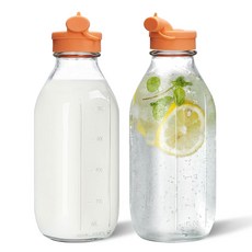 미르코리아 갤런 온오프 다용도 눈금 유리병 피치, 1000ml, 2개