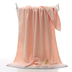 Qrang 樹葉刺繡浴巾 YJ40, 粉紅色, 1個