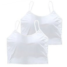 冰絲吊帶帶胸墊背心 2件套 棉+聚酯纖維, 胸寬30cm 全長34cm, 白色