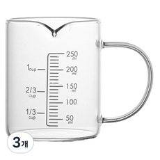 모다키친 내열유리 손잡이 계량컵, 혼합색상, 3개, 250ml