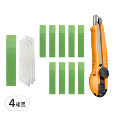 WHASHIN 208 專業美工刀 大 + 318D 美工刀片 大 10入, 4套, 隨機出貨(美工刀)