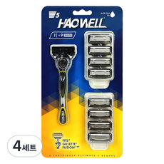 HAOWELL 男士用5層刀片刮鬍刀刀架 + 刀片9入組, 4套