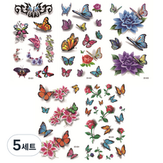 彩色蝴蝶玫瑰紋身刺青貼紙5款組合, 01, 5套
