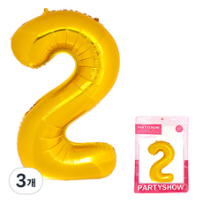 PARTYSHOW 大型數字鋁箔氣球 2, 金色, 3個