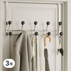 오템 무타공 도어 행거 10구, 블랙, 3개