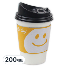 아이엔피 종이컵 화이트 무지 473ml + 롱개폐 뚜껑 + 홀더 스마일옐로 세트, 200세트