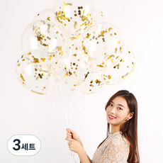 파티해 메탈릭 컨페티풍선 20p + 손펌프 랜덤발송 +컬링리본 + 스펀지닷 세트, 골드, 3세트
