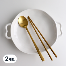Bloom at home 霧面鈦金24K餐具, 湯匙 1p + 筷子 1p, 金色, 2套