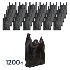 스위스녹스 손잡이 마트 시장 검정 비닐 봉투, 8L, 1200개