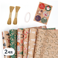 미소로운 선물 포장지 6종 + 테이프 + 크라프트끈 2p + 스티커A 세트 3 포장지 50 x 70 cm, 혼합색상, 2세트