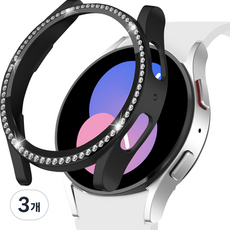 It's Life Galaxy Watch 水鑽鋼化玻璃全包覆保護殼 44mm, 黑色