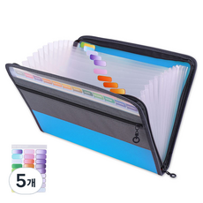 VUNET A4 風琴夾 13格 索引 拉鍊式, 5個, 藍色