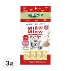 AiXiA 妙喵 肉泥 添加寡糖 a-i胜肽 維他命E 鮪魚口味, 8號 化毛, 60g, 3袋