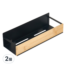 收納部屋 磁吸竹面鐵藝置物架 大 黑色-廚房冰箱磁吸置物架, 2個