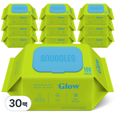 스너글스 글로우 유아용 피부 저자극 인증 고평량 아기물티슈 엠보싱 캡형, 30팩, 80매, 65g