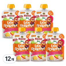 홀레 유기농 오트밀 퓨레 라이언 포리지, 혼합맛(사과 / 망고 / 파인애플), 110g, 12개