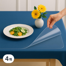 바른 식탁 PVC 테이블 매트, 투명, 30cm x 60cm x 1mm, 4개