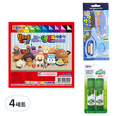 JONG IE NARA 吐司先生髮廊雙面色紙 200張+Kokuyo SAXA飛蓋剪刀 藍色+膠水 15g*2入組, 20色, 4組