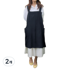 린넨 심플 롱 앞치마 M, 블루, 2개