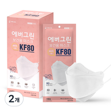 에버그린마스크 황사 방역용 마스크 소형 KF80, 25개입, 2개, WHITE