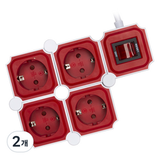 파워존 테트리스 고용량 디자인 절전 멀티탭 4구, 1.5m, 화이트+레드, 2개