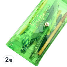 PLEPIC 透明鉛筆收納袋, 霓虹綠, 2個