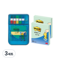3M Post-it 利貼 Post-it彈出式抽取台 KR-2001+彈出式補充裝 KR330 2入+標籤貼, 混色(便條籤),蘋果綠(便條紙), 3套
