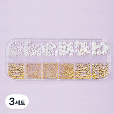 潮流金屬半邊飾品 xAB 半珍珠美甲貼片 12款套組, 3套, 混合色