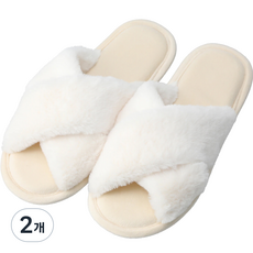 니토리 따뜻한 리본 털 거실화, 아이보리, 2개