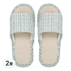 小香風亞麻拖鞋-25cm 100%聚酯纖維(鞋面) 100%亞麻(中底), 40~41, 草綠色, 2雙