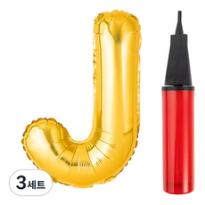 Party Pang 字母鋁箔氣球 大 金色 + 氣球用手動打氣筒 套組, J, 3套