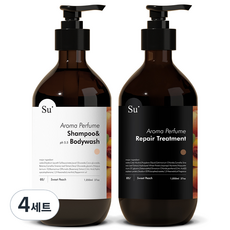 수오가닉 아로마 퍼퓸 스윗피치 샴푸워시 1050ml + 트리트먼트 1050ml 세트, 4세트