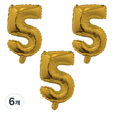 LivingDA 數字5 大型鋁箔氣球, 金色, 6個