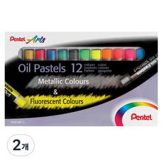 Pentel 飛龍文具 螢光金屬油性粉彩 PHN-MF12, 2個, 12色