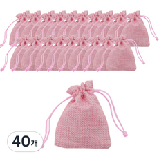彩色麻料包裝袋 中, 粉紅色, 40個