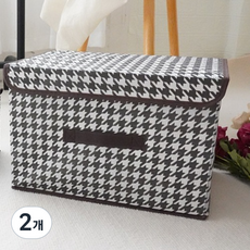 앞날창창 뚜껑형 패브릭 수납 리빙박스, 체크, 2개