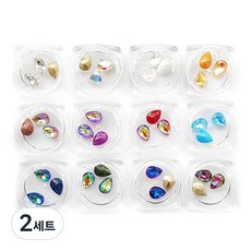 Funny Nail 玻璃彩色大鑽飾品 水滴 7 x 10 mm 12種套組, 混合顏色, 2個