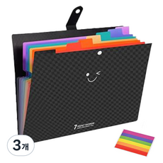 Younivi 7口袋彩虹風琴便攜式文件夾 + 標籤紙, 黑色, 3個