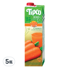 Tipco 100%胡蘿蔔綜合果蔬汁, 5瓶, 1L, 無添加糖, 富含維生素A、C及膳食纖維