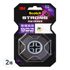 3M Scotch 超強力雙面膠帶 玻璃磁磚面 V1804N 18mm x 1.5m, 紅色, 2捲