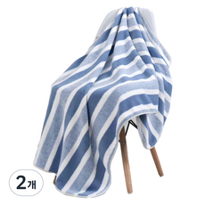 條紋柔軟浴巾, 2條, 藍色