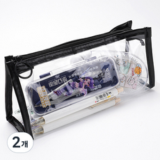 Moon Gom 商店 感性簡約PVC透明鉛筆盒, 2個, 黑色