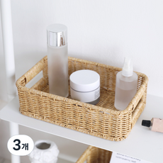 하우스레시피 PP라탄 직사각 바스켓 S, 베이지, 3개
