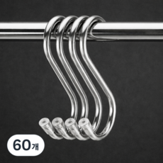 리빙홈디테일 스테인레스 S자 고리 캡형 소형 NXT-002, 실버, 60개